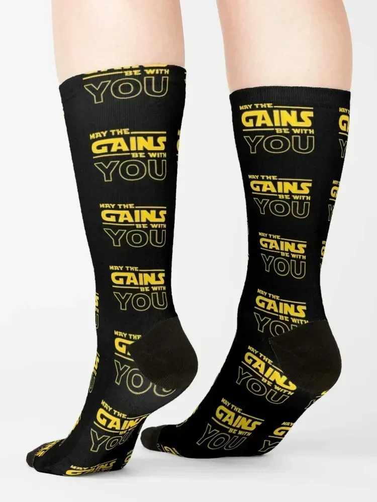 May The Gains Be With You Socks أحذية كرة القدم المجنونة المضادة للانزلاق أفكار هدايا عيد الحب مصمم رجل الجوارب النسائية