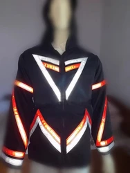 Fashion Ghost Walk Costume Reflective Hoodie Luminous Clothes Hip-hot Dance Sweatshirt Ghost Walk Reflective Top Unisex