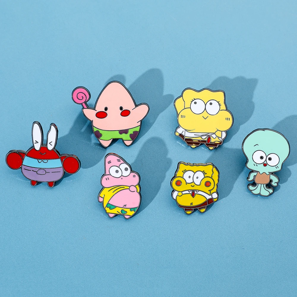 Cartoon Anime SpongeBob SquarePants Enamel Pins Metal Brooch Badge Fashion Jewellery Clothes Hat Backpack Accessory Gifts