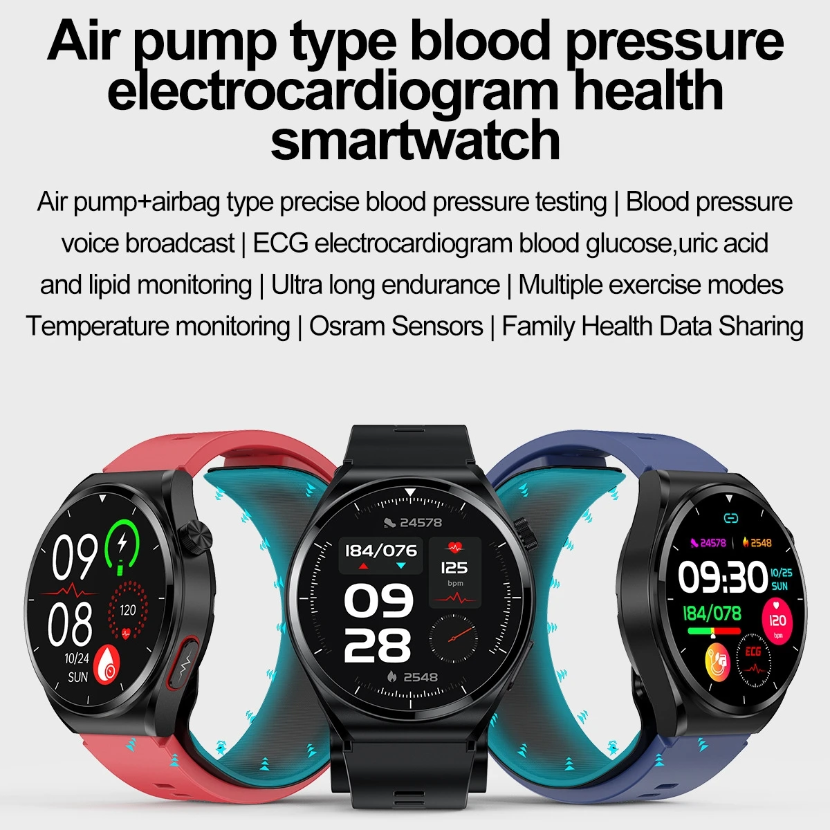 Air Pump Smart Watch for Senior Elderly Medical Watch With Pump Airbag for Health True Blood Pressure Heart Rate Temperature S22