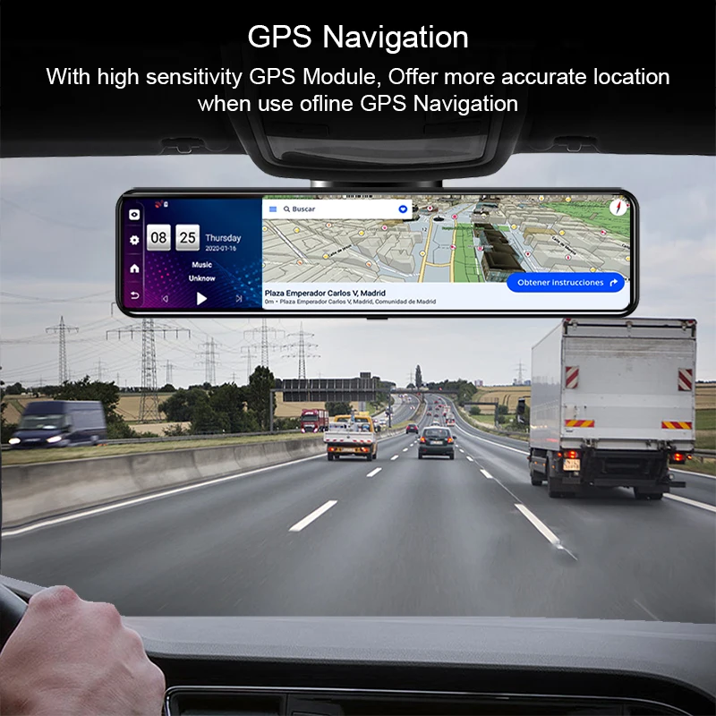 11 \'\'4G ADAS Dash Cam Navigazione GPS Bluetooth Specchietto retrovisore Videocamera Registratore Auto DVR scatola nera 24H parco RAM 4GB ROM 32GB