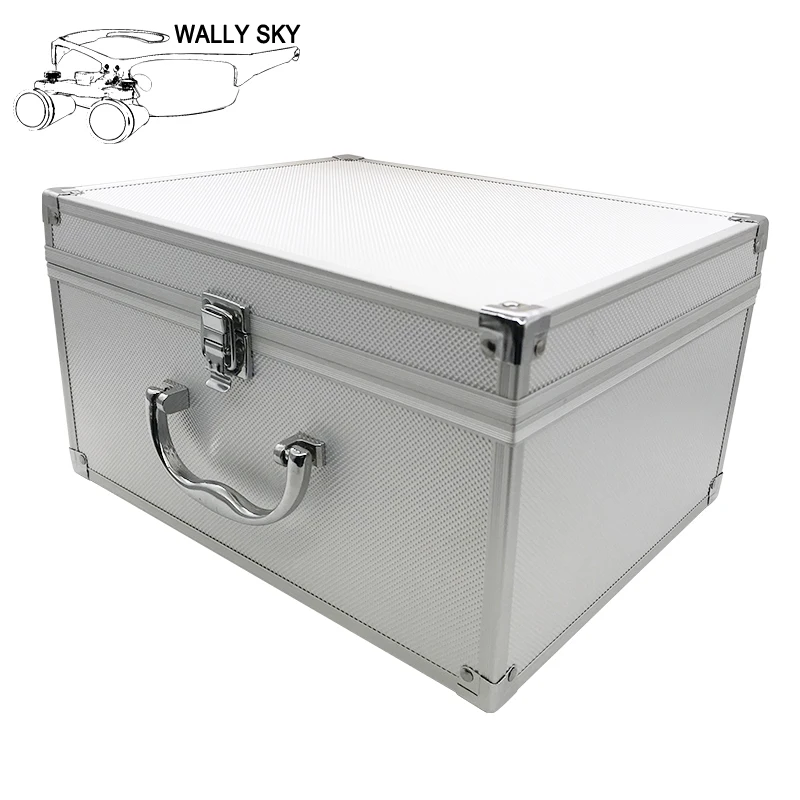 Portable Aluminium Alloy Box Metal Suitcase for Dental Helmet Binocular Loupe Magnifier Helmet Medical Oral Headlight with Lock