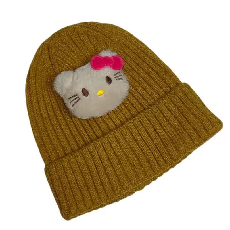 يمكن تخصيص قطط الرسوم المتحركة الجديدة من Miniso مع القبعات المحبوكة DIY القبعات الباردة الخريف والشتاء قبعات الصوف الدافئة للرجال والنساء