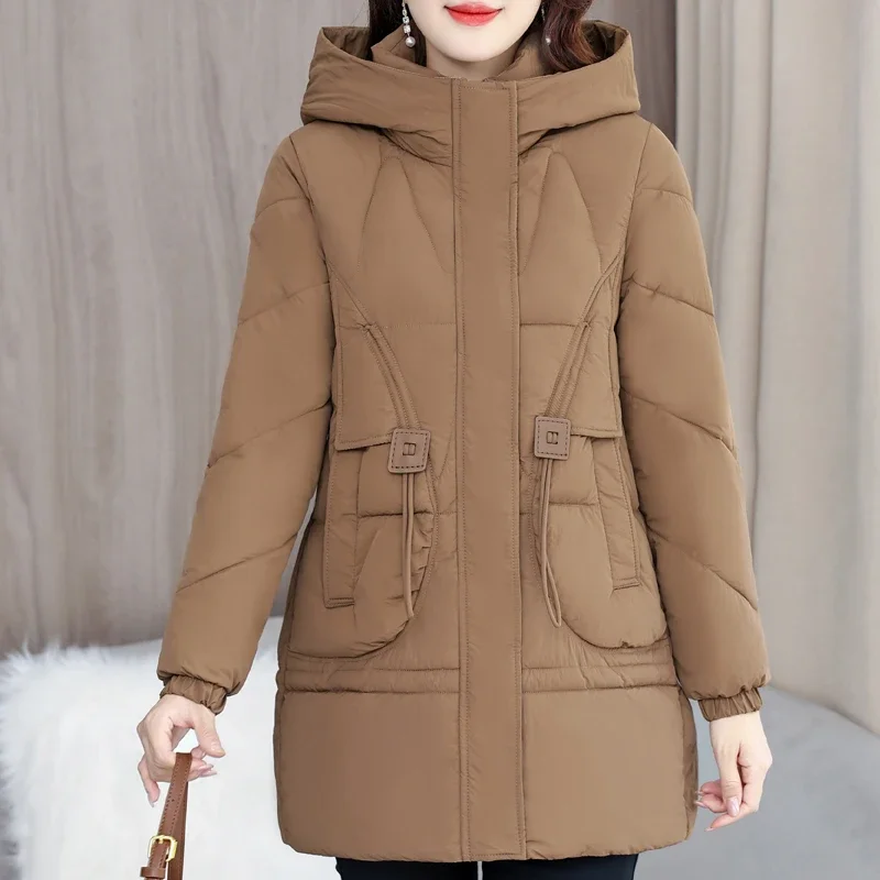 

Woman Long Parkas Winter Outerwears 2024 Elegant Lady Jacket Hooded Casual Loose Thick Warm Coats