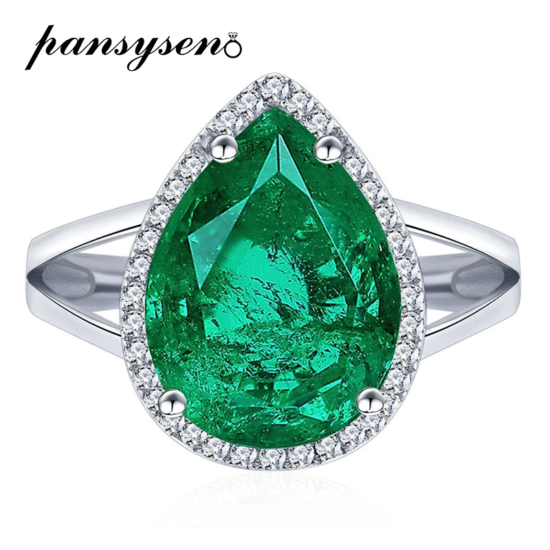 

Vintage S925 Sterling Silver 10x14MM Pear Cut Emerald Tourmaline Ring for Women Fashionable Anniversary Party Fine Jewelry Gift