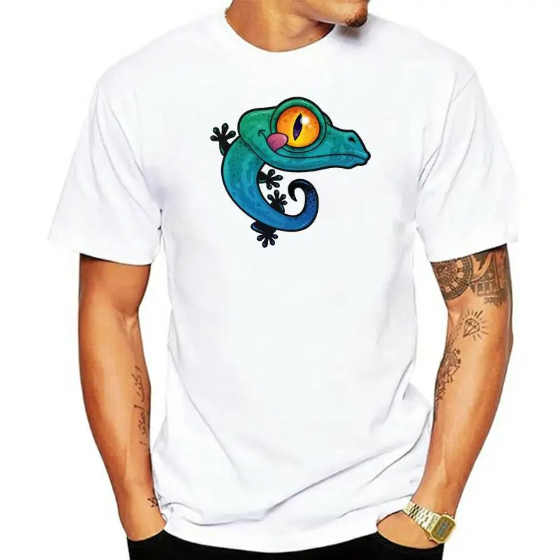 Printed Men T Shirt Cotton tShirt O-Neck Short-Sleeve New Style Blue Gecko Cute Cartoon Gecko  Women T-Shirt