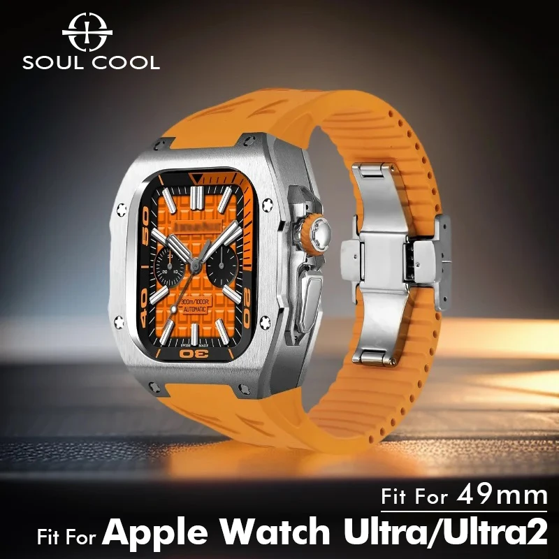 

Modification Kit for Apple Watch Ultra 2 49mm Case Soul Cool High-level Titanium Case for iWatch Ultra fluororubber Strap Band