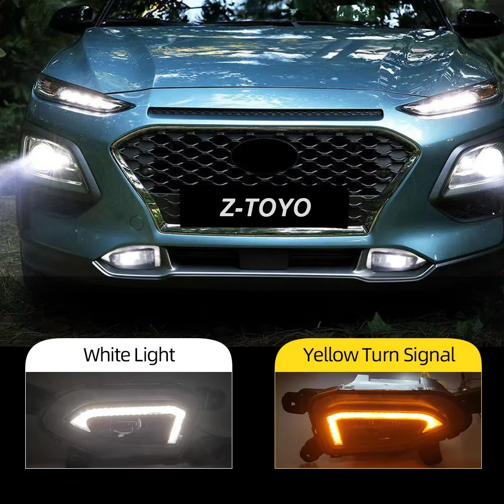 

1 Pair Fog lamp For Hyundai Kona 2017 2018 2019 2020 Yellow Turn Signal Function Car DRL Lamp LED Daytime Running Light