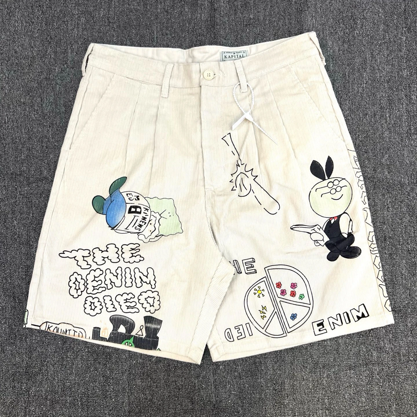 

Модные летние молодежные шорты Kapital Kountry в японском стиле, повседневные, с мультяшным принтом, из вельвета, с прямым кроем, со средней посадкой
