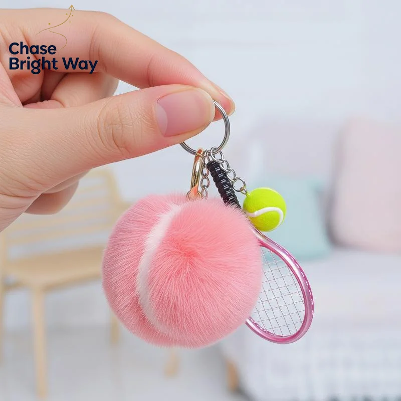 Cute Tennis Keychain Cartoon Ball School Bag Pendant Simple DIY Fur Chain Girl Gift No Break Sporty Fun