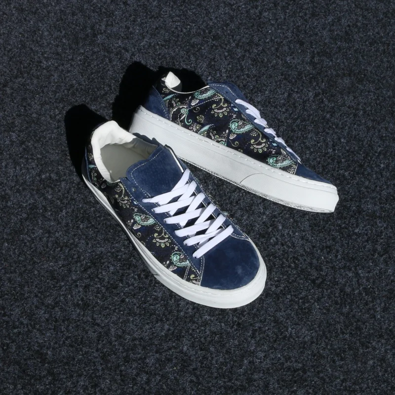 Summer Navy Blue Printed Large Size Shoes for Men, Fashionable Casual Shoes, Breathable Casual Trendy Shoes, Versatile Sneakers for Men