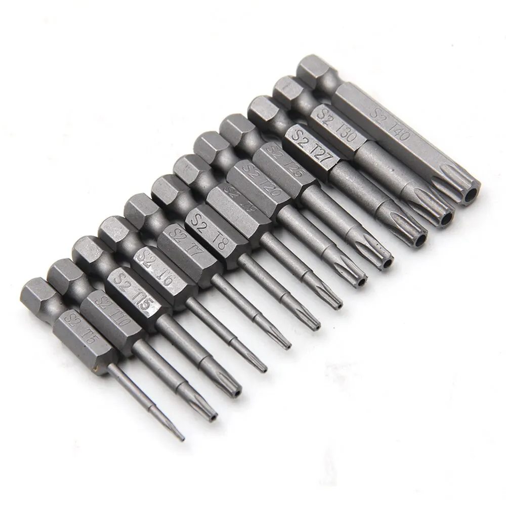 12pcs Hollow Plum Blossom Screwdriver Head 50mm Long S2 Hexagonal Handle Screwdriver Screwdriver Bit Electric Tool Drill Set