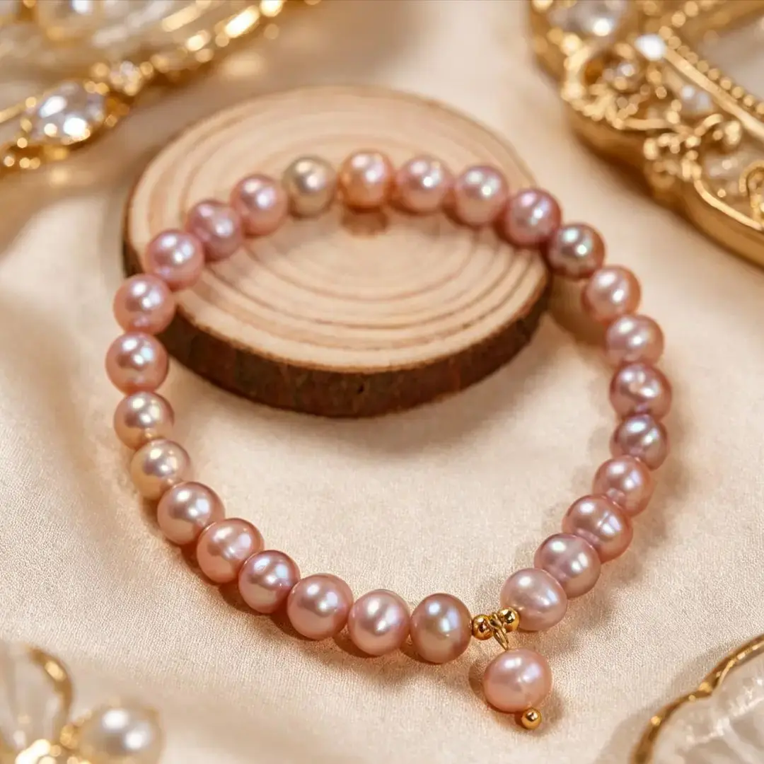 5-6mm Natural Lavender Freshwater Pearl Beaded Stretch Bracelet, Purple Pearl Hand Chain for Women, Elegant Stackable Jewelry