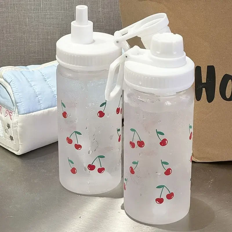 

Kawaii Cherry Water Bottle Plastic Cup with Lid Straw Cute Coffee Bubble Milk Tea for Drinkware Outdoor Sports Drinking Watercup