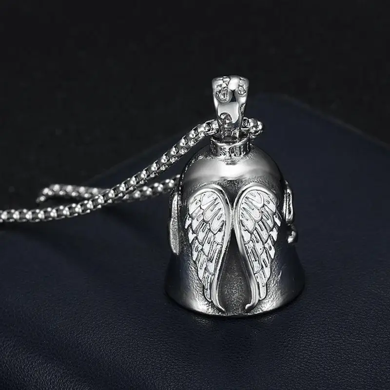 Portable Riding Bell Angel Wings Bell Pendant Motorcycle Bell Necklace For Men Motorcycle Riding Amulet Accessories Jewelry