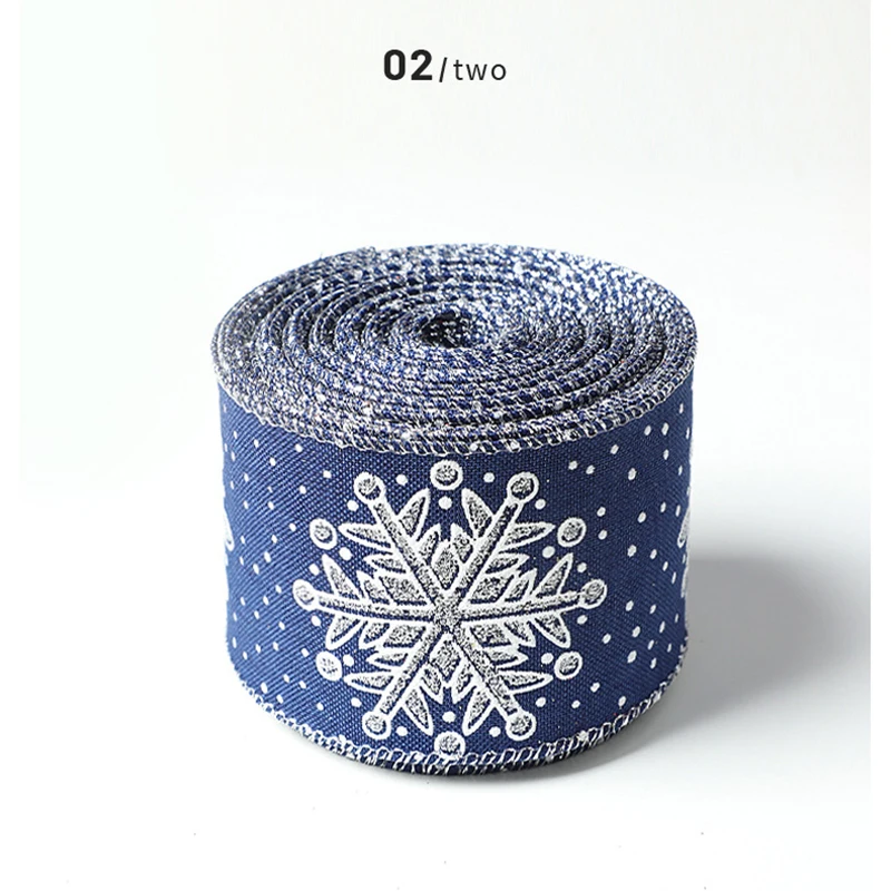 6.3cm×10yards Christmas Fine Linen Snowflake Printed Ribbon Christmas Decoration Accessories Red Blue Christmas Bow DIY Ribbon