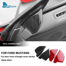 Real Soft Carbon Fiber Sticker For Ford Mustang GT 2024 2025 LHD RHD Car Door Inner Triangle Panel Interior Trim Accessories