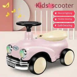 Retro Children's Scooter Car Baby Scooters Car 1-6 Years Old Boys and Girls Walker Light Music Baby Four Wheel Balance Yo-yo Car