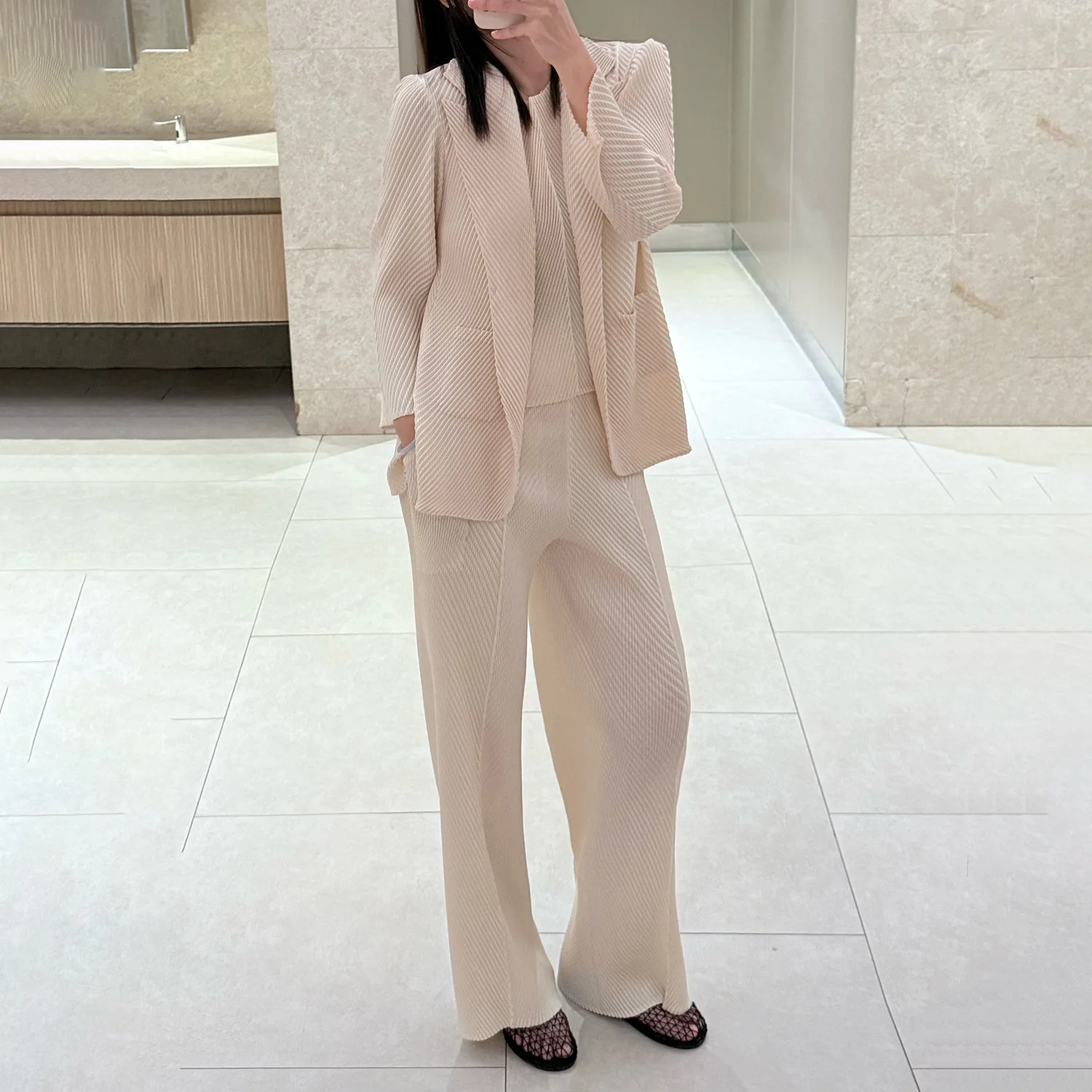 

Fashionable Two-Piece Set Wide Leg Straight Cut Pants Commute Casual Suit Jacket Versatile Women's Spring Season Korean Style