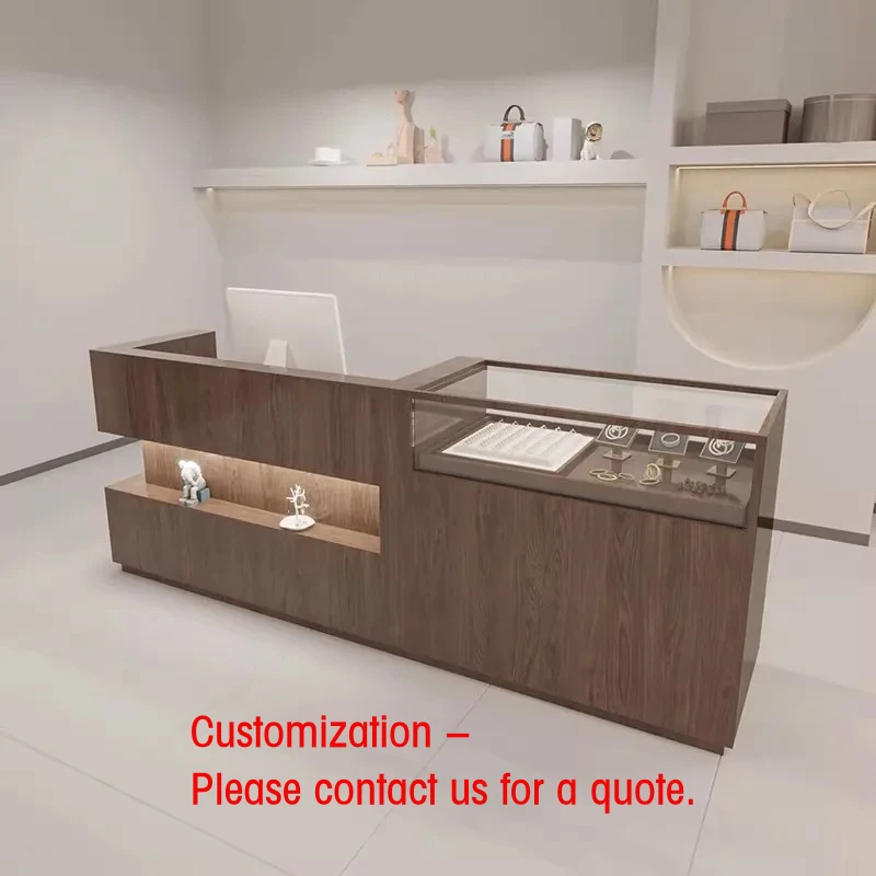 custom.Minimalist Modern Clothing Bar Counter Decorative Shop Cash Register Display Cabinet Glass Front Reception Desk
