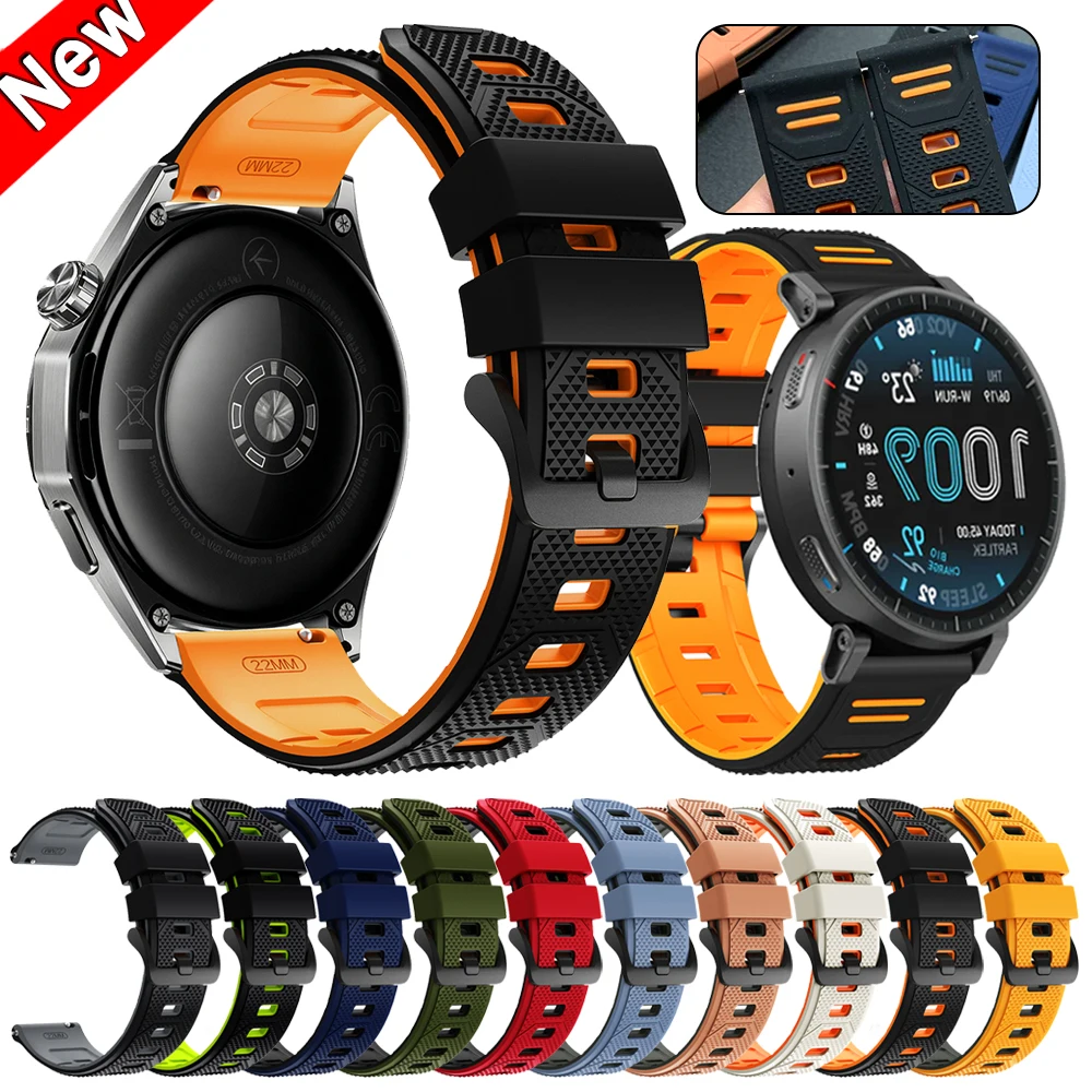Bracelet de sport en Silicone bicolore, 22mm, pour Amazfit Active Max/BALANCE 2/BIP6/5 UNITY/GTR 4 3 2e/Cheetah Pro, bracelet de montre à dégagement rapide