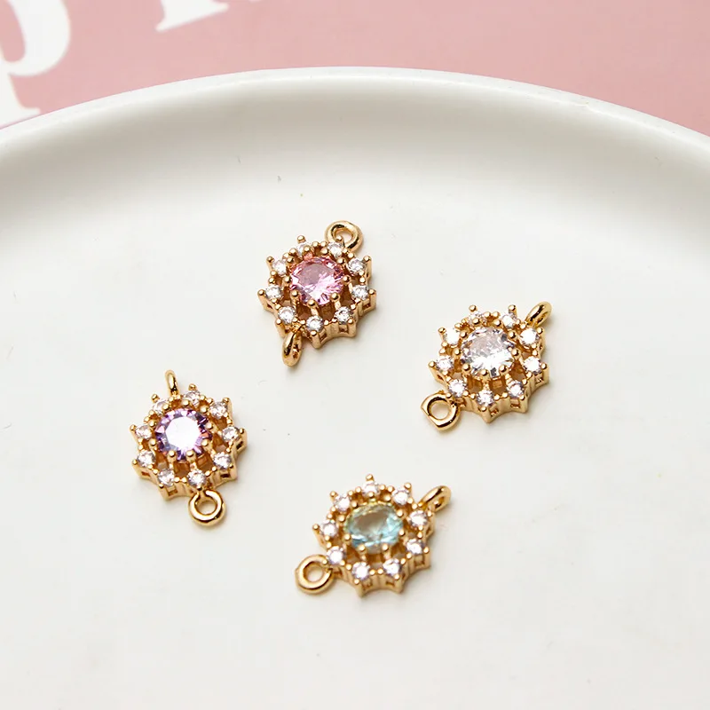 1pcs Diy Jewelry Earrings Accessories Material Micro-inlaid Zircon Rare Earth Glass Round Double Pendant Handmade Charms