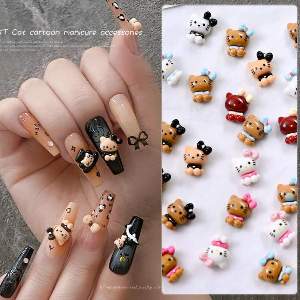 10 pçs kawaii olá kitty prego strass kuromi cinnamoroll bronzeamento kitty encantos de unhas verão bonito dos desenhos animados kt gato decoração de unhas