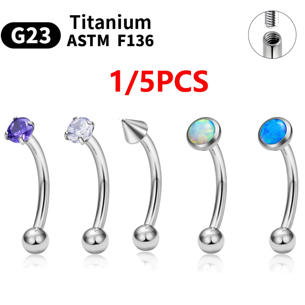 

1/5PCS ASTM F136 Titanium Internal Thread Curved Barbell G23 Titanium CZ Spike Eyebrow Piercing Jewelry Wholesale Bulk