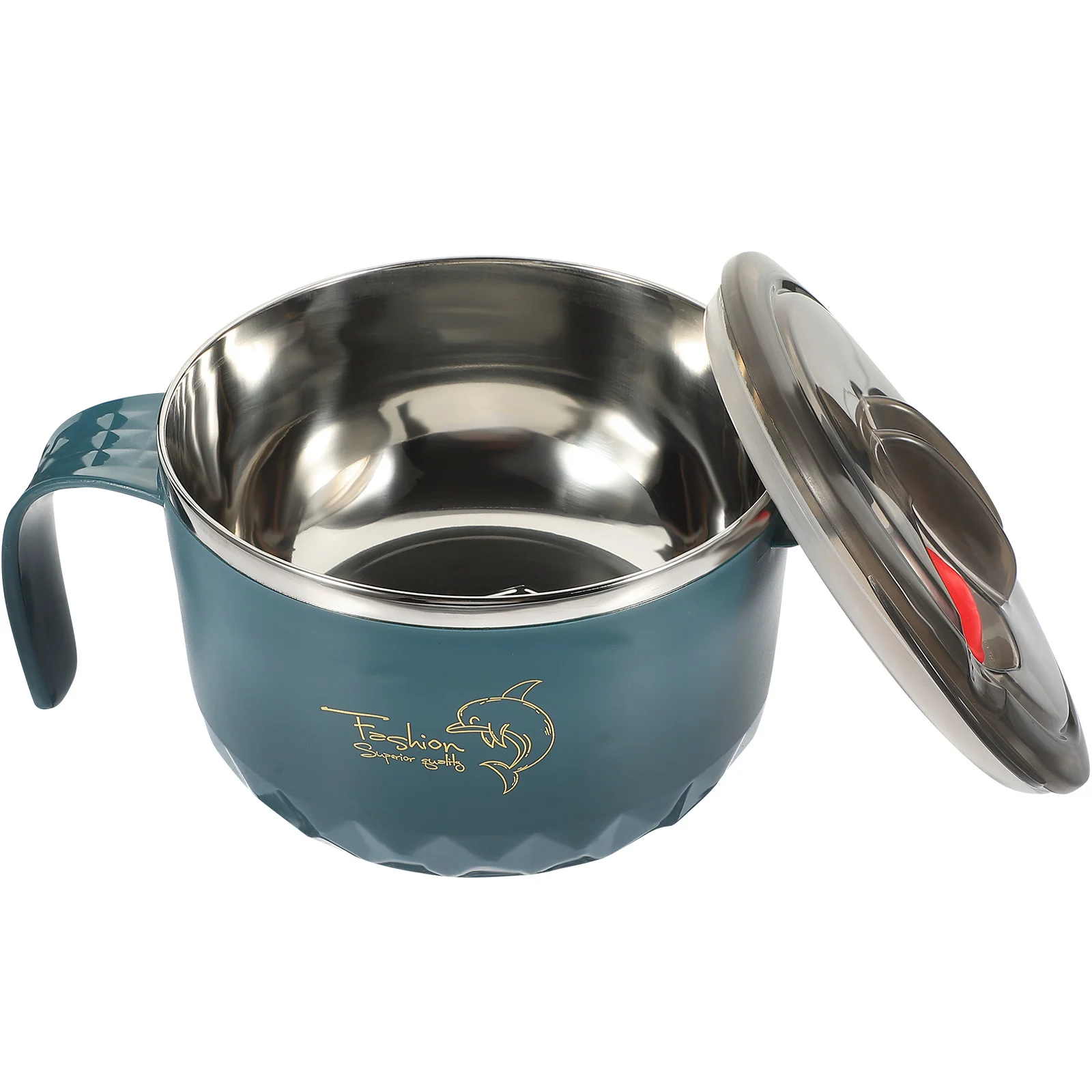 Cuenco de fideos de acero inoxidable, diseño antiescaldaduras aislado, tapa a prueba de fugas, soporte para teléfono, aperitivos instantáneos de cereales y sopa