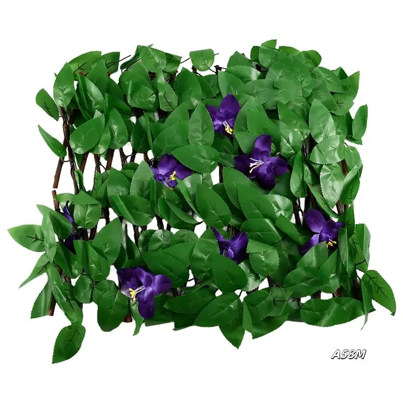 

Artificial Ivy Privacy Fence Expandable Fence Privacy Screen Decorative Garden Trellis Panel Withviolet Flowers 40Cm