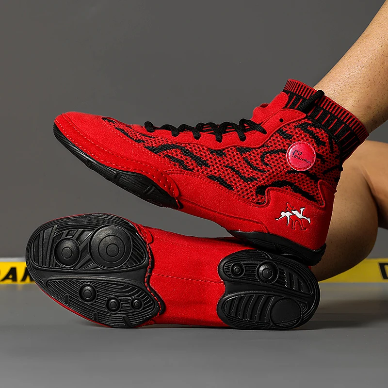 New High-Top Wrestling Shoes for Men and Women, Breathable Non-Slip Fighting and Combat Shoes, Professional Training Ankle Suppo
