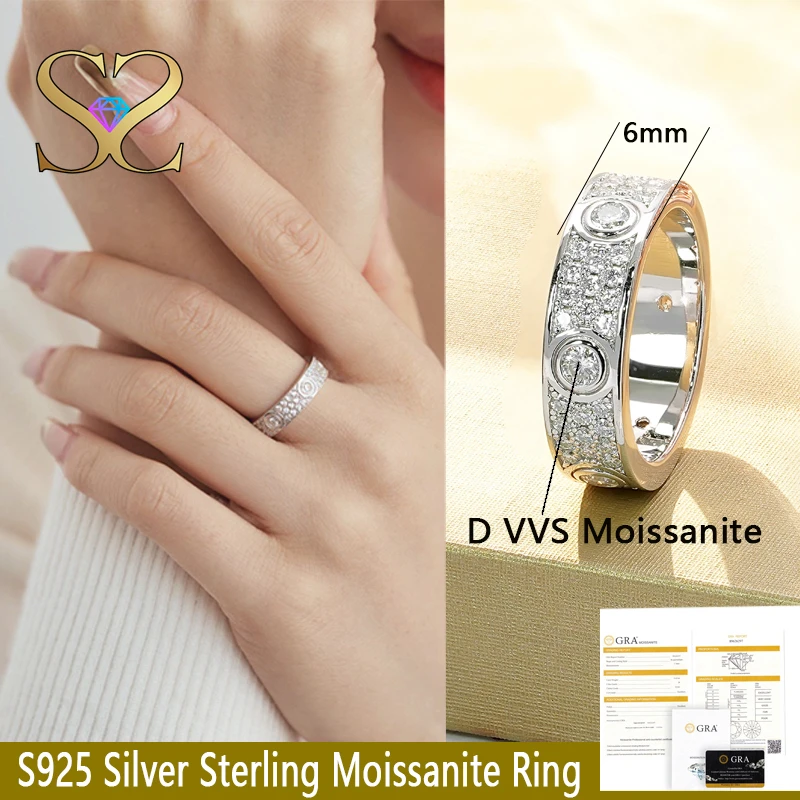 High-quality S925 Sterling Silver Ring D VVS1 Moissanite Stone Rings Fine Jewellry For Women