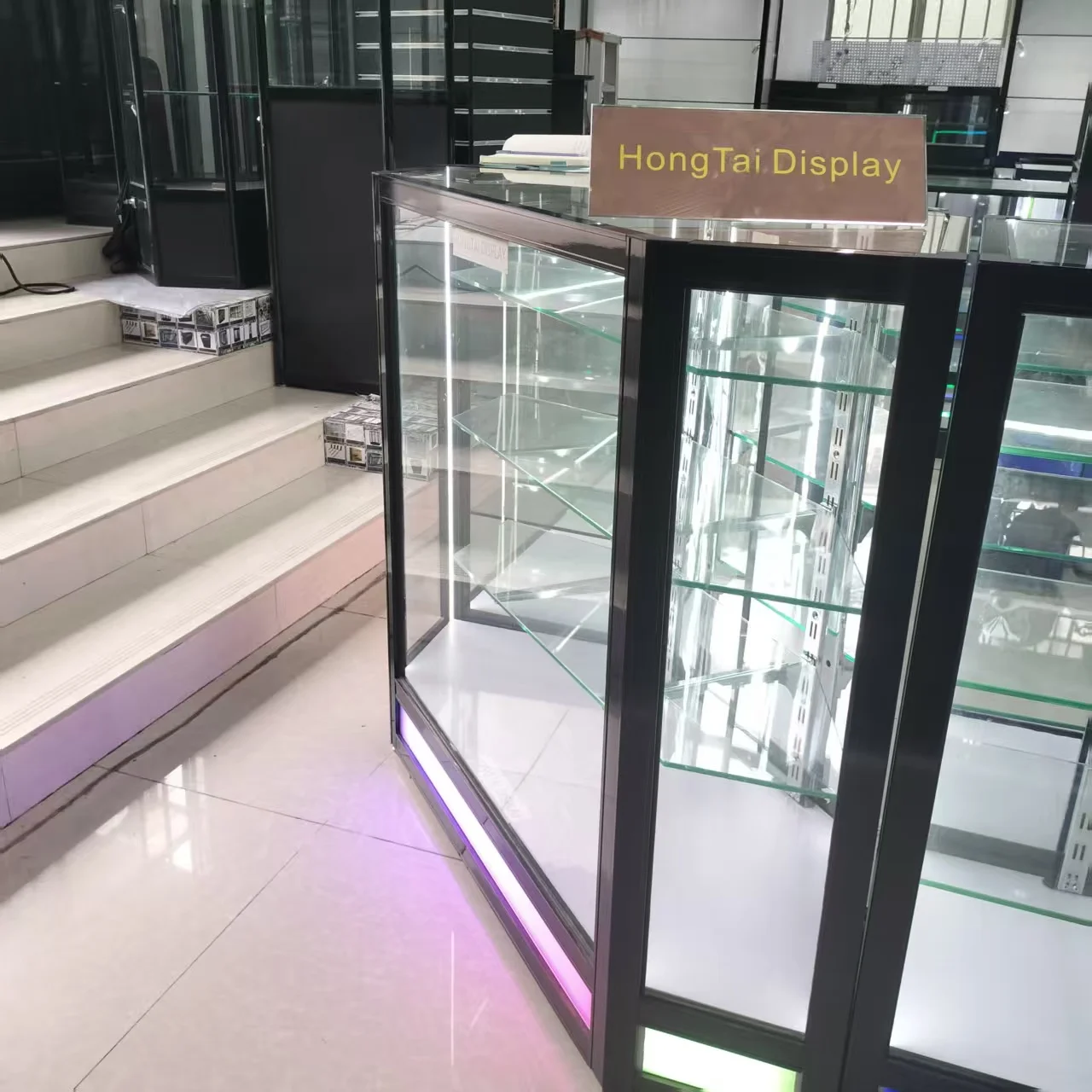 Custom.Hexagonal Showcase Counter With Multi Color Light and Strips Light Shop Fitting Smoke Shop Display for  Showcase Cabinet