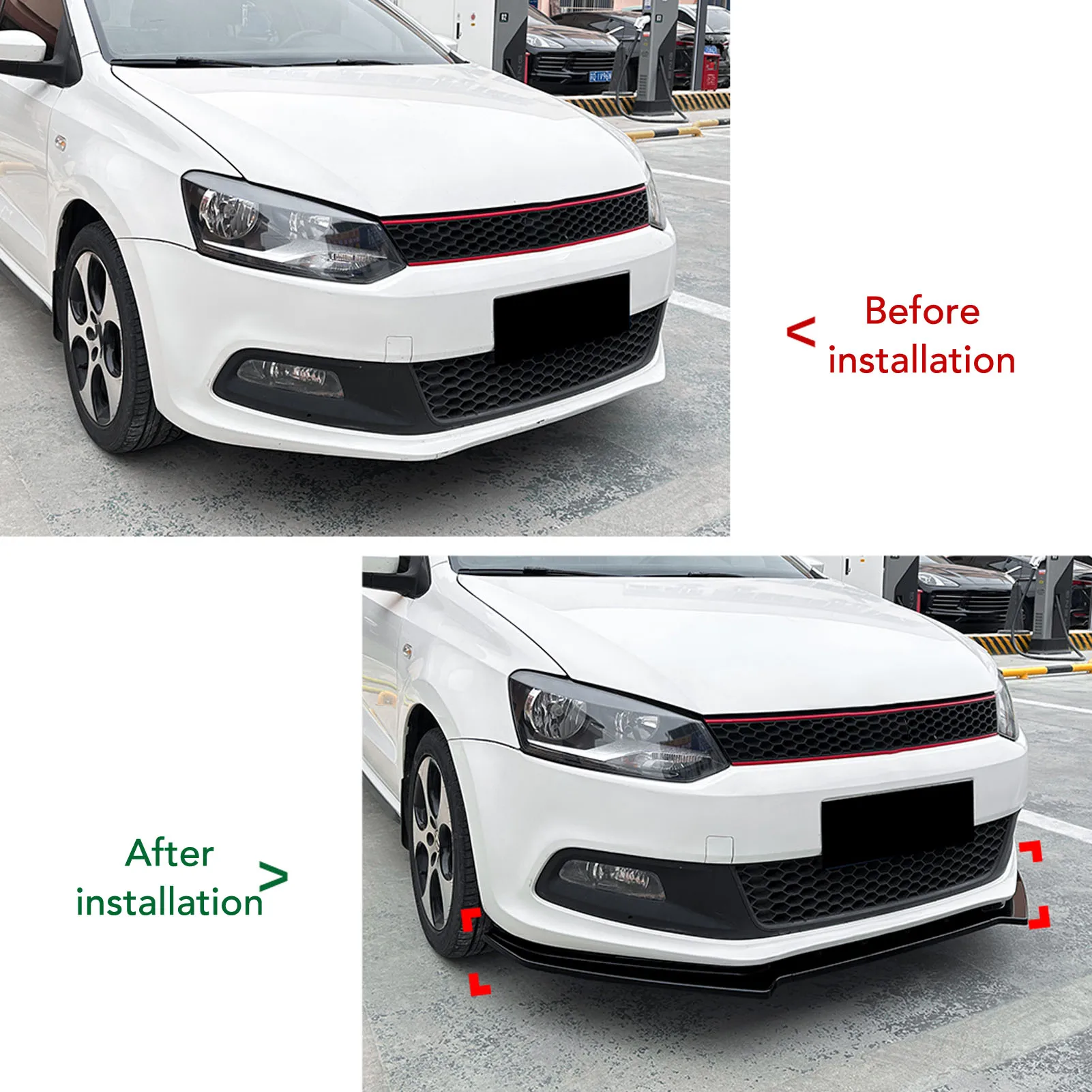 الجبهة حافة مصد السيارة المفسد ABS العدوانية نظرة الجبهة الشفاه الفاصل المفسد تحسين الديناميكا الهوائية المسمار لاصق تحديد للمركبة