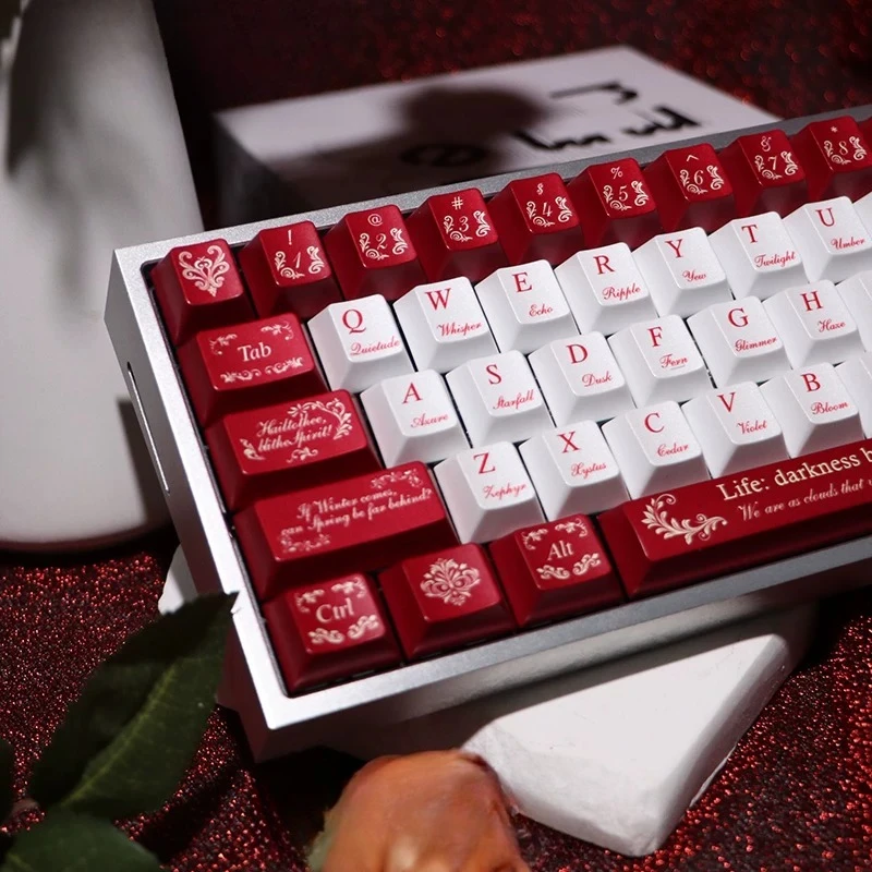 MAIMOOO Crimson Proverbs Keycap PBT Pearl Paint Craftsmanship Cherry PBT 144keys Red Customized Gift Keycaps