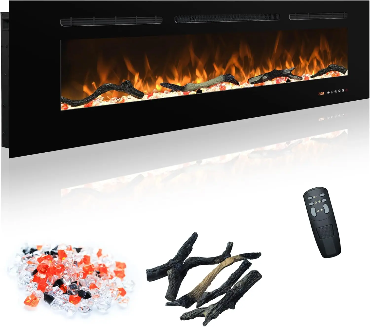 

Electric Fireplace 50 In, Wall Mounted & Recessed Electric Fireplace Inserts, Remote & Touch Screen Control, 169 Flame Color