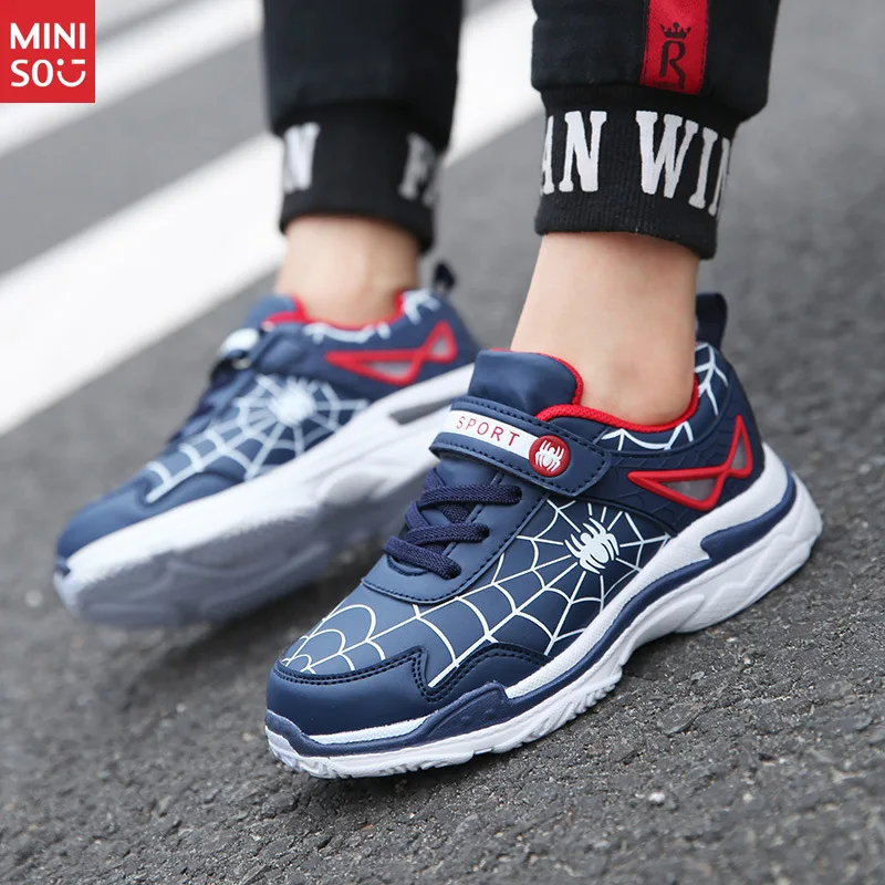 

Miniso Boys Spider-Man Leather Shoes, Waterproof School Sneakers for Big Kids Sports Activities