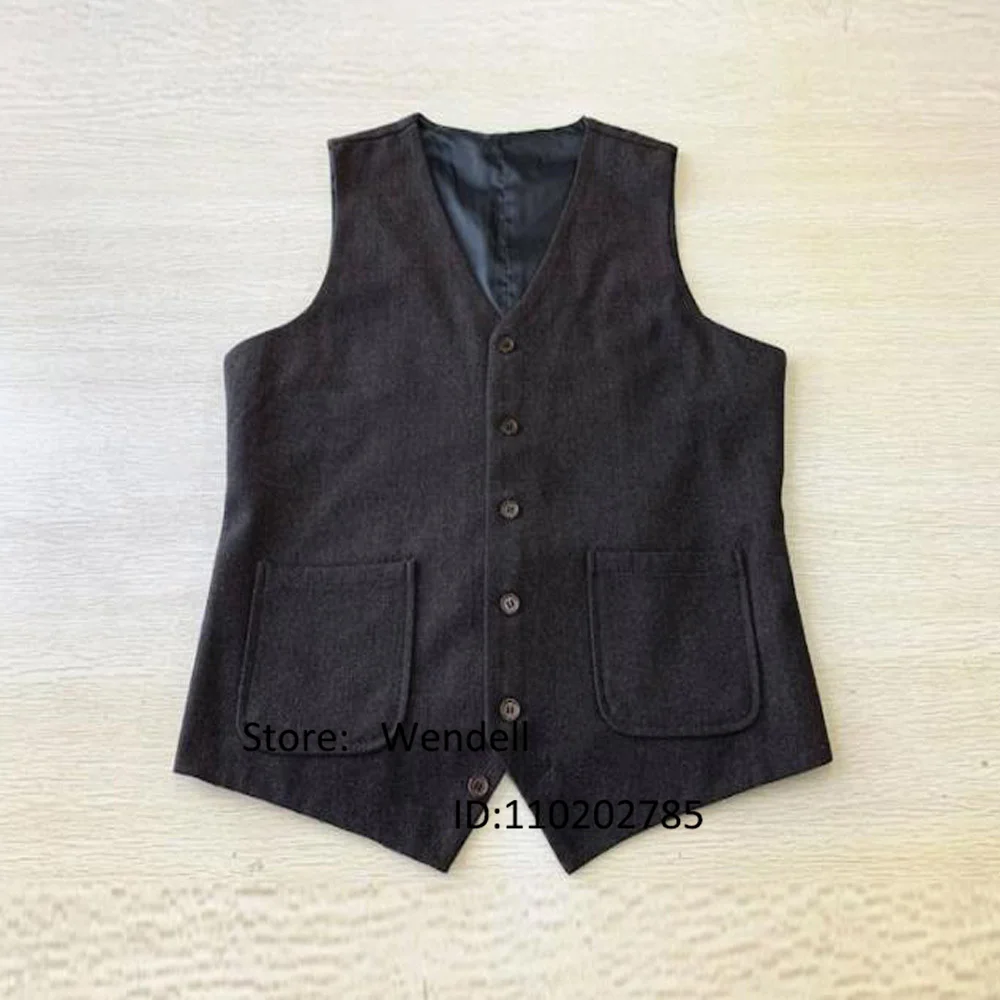 

Men's Winter Jackets Men's Vest Herringbone Single-breasted V-neck Wool Sleeveless Jacket Discovery Work Wear Boots Male Coat