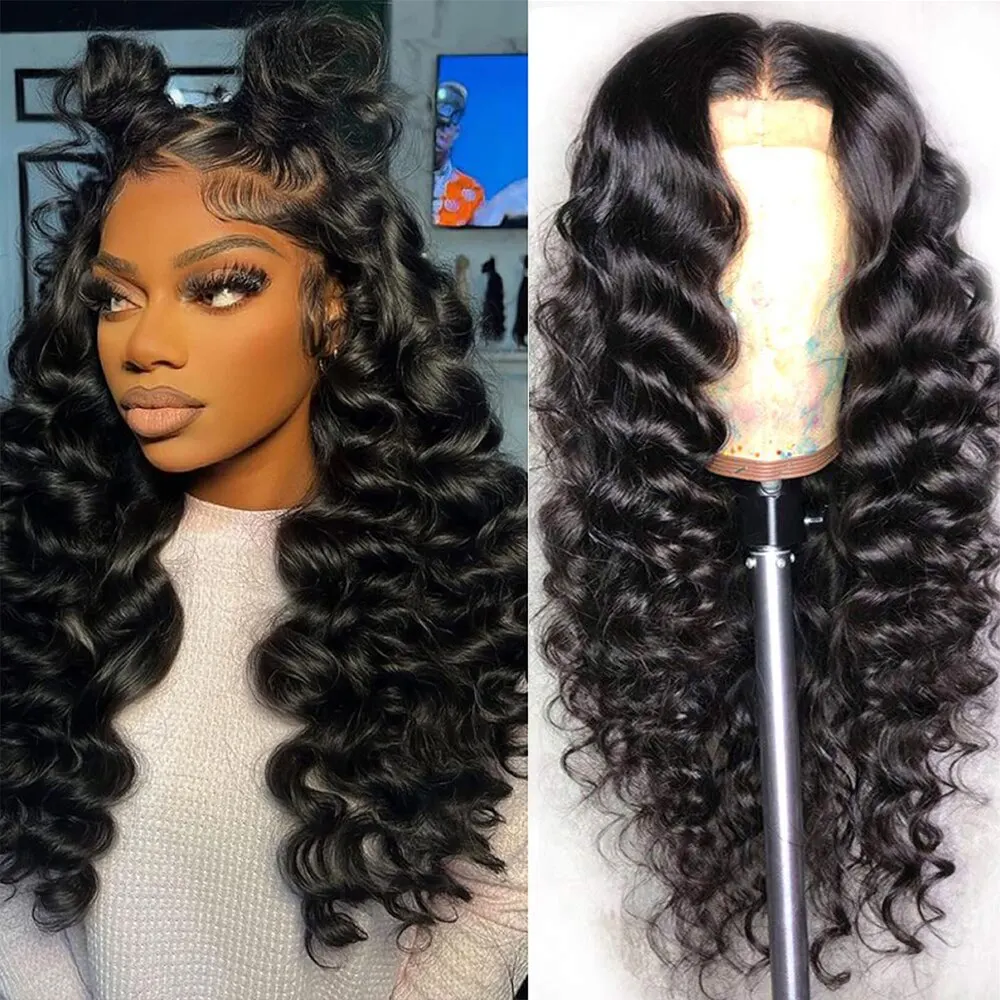 13x4 HD Transparent Lace Frontal Human Hair Wigs for Women Loose Deep Wave Glueless Pre Plucked Lace Front Wig Ready To Wear