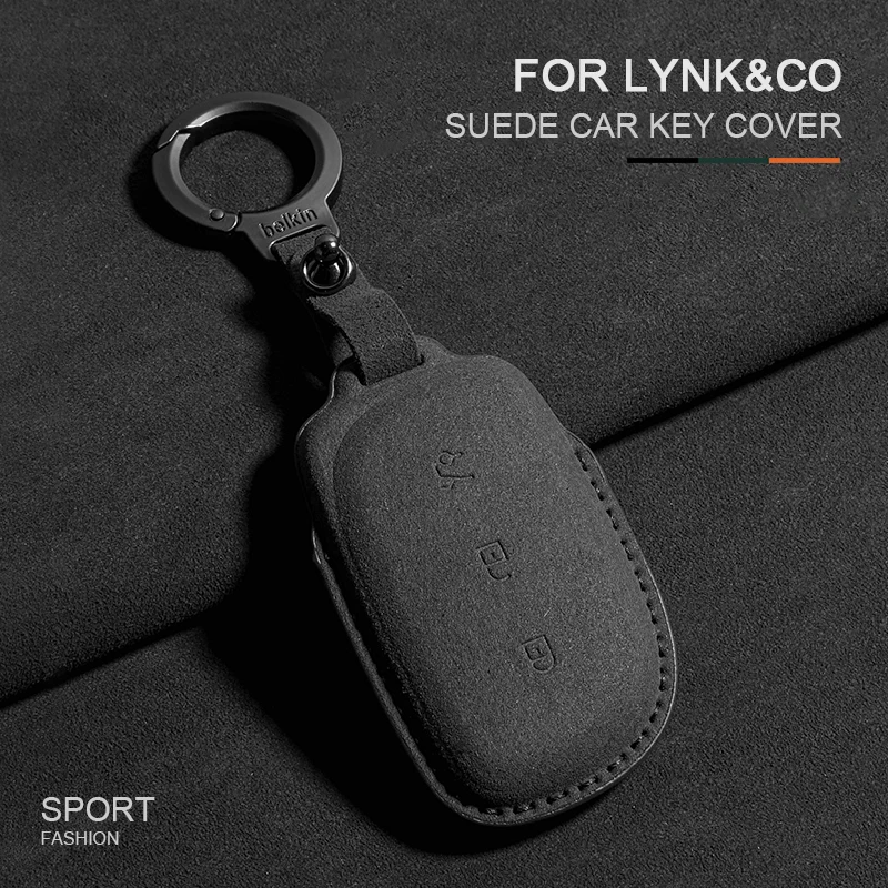 

Suede Leather Car Key Case For LYNK&CO LYNKCO Z20 Z10 LYNK CO 2024 Protection Guard Cover Shell Keychain Holder Fob Accessories