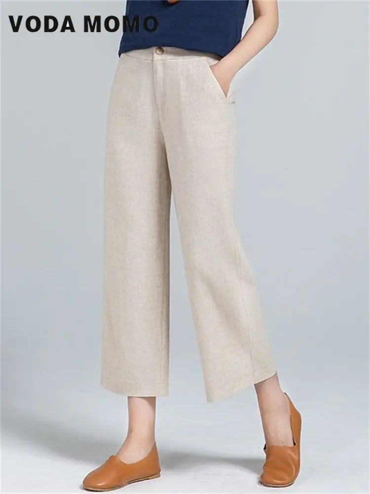 

New Spring Summer Linen Wide-leg Pants Women's Drawstring Solid Color Straight Pants Women Harajuku Elegant Simple Streetwear