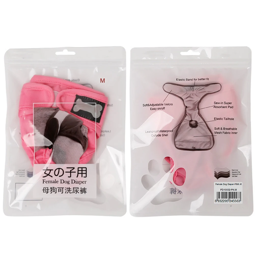 

Reusable Female Dog Diapers Pink Breathable Elastic Washable Pet Panties Physiological Underwear Size L Waist 36-54cm
