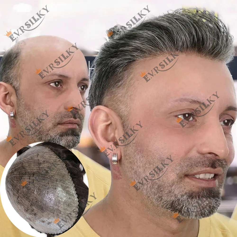 

1B65 1B40 1B50 Black Grey Brown Men Toupee Natural Hairline Durable 0.1mm Thin Skin Injection Bald Human Hair System Prosthetic