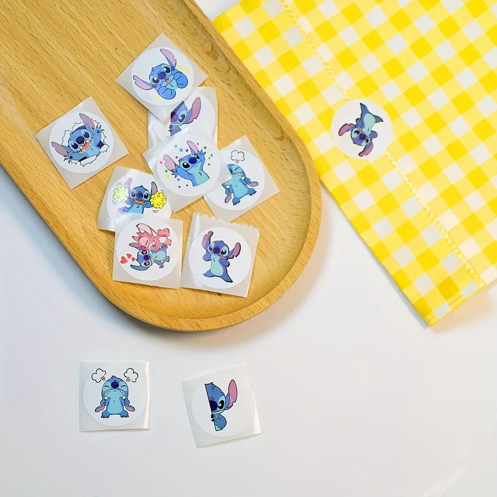 500PCS/Roll Disney Stitch Sealing Graffiti Stickers Cute Cartoon Anime Lilo & Stitch Stickers Round Diy Decor Album Diary Labe