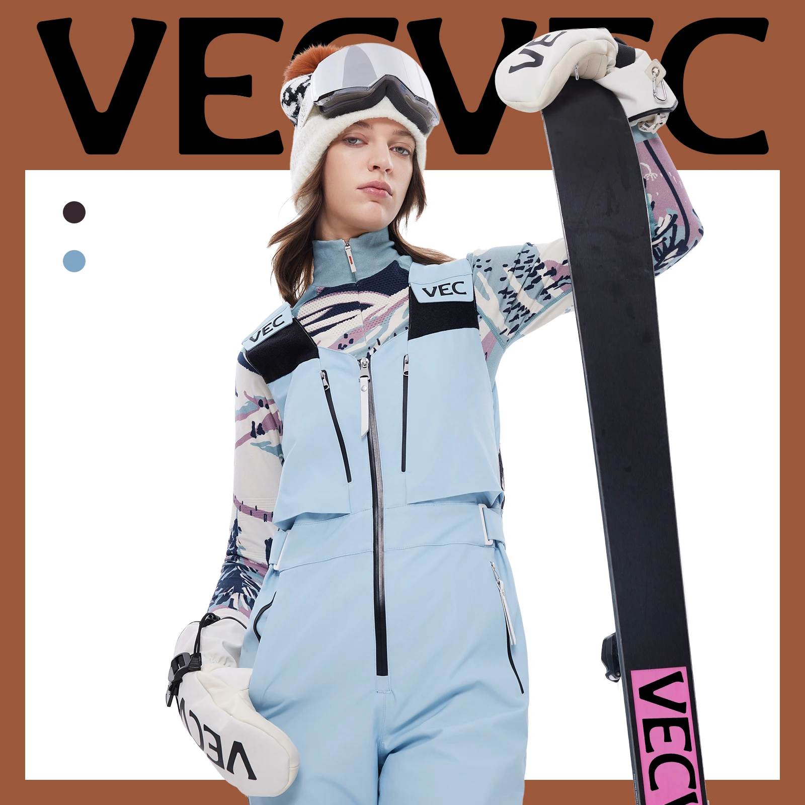 VECVEC سروال تزلج فردي ومزدوج Freestyle 3L Lamb Fleece Women Edition دافئ مقاوم للرياح ومقاوم للماء وقابل للتنفس ومتين