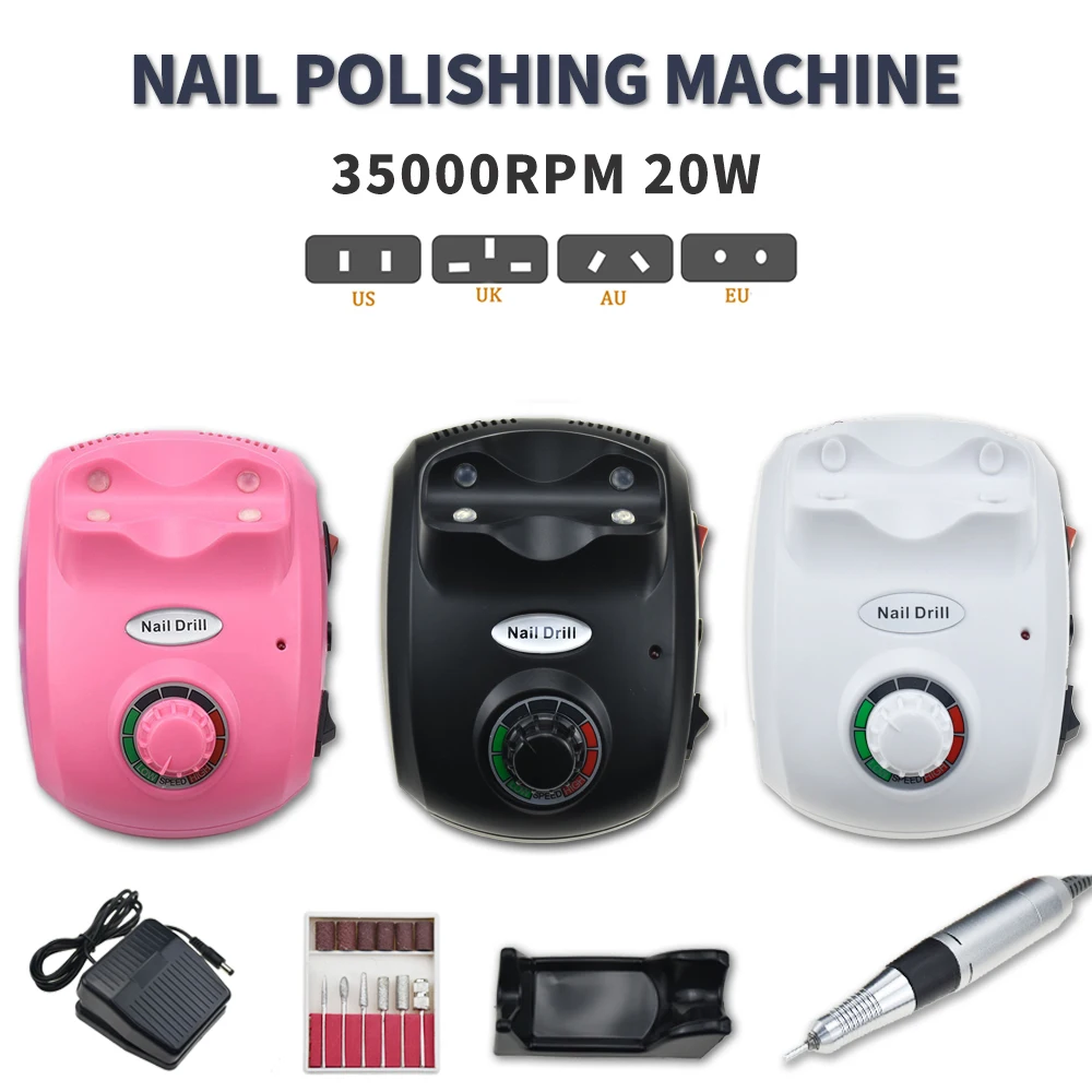 Broca de prego elétrica para unhas profissionais, Manicure Sander Machine Set, Salon Polisher Equipment, Broca, 35000RPM