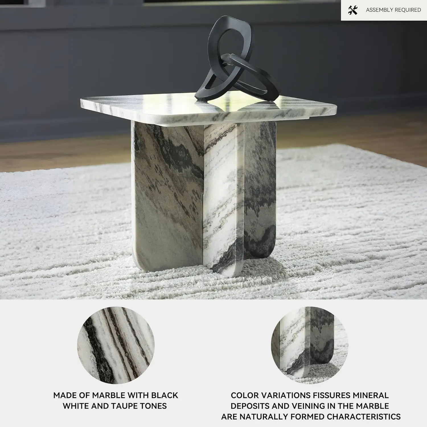 Signature Design by Ashley Baretton Contemporary Marble Accent Coffee Table with Cross Pedestal Base, Black & White