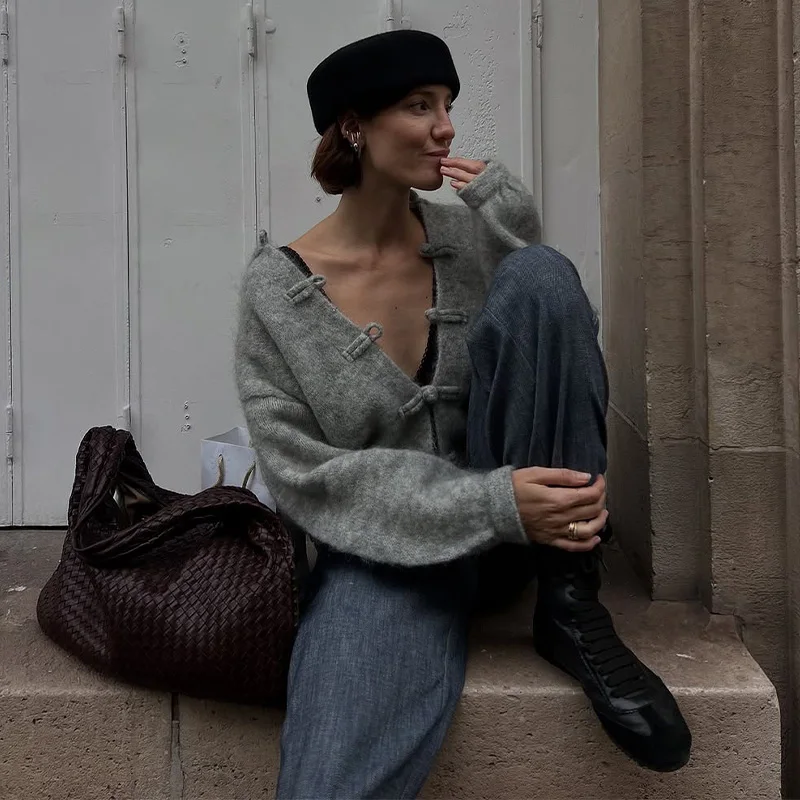 Elegant Knit Grey Women Cardigan Fashion Long Sleeve Button O-neck Female Knitwear 2026 Autumn Winter Fashion Lady Sweater 16 S4be3b20c69ba401288593e3130fc41cfd
