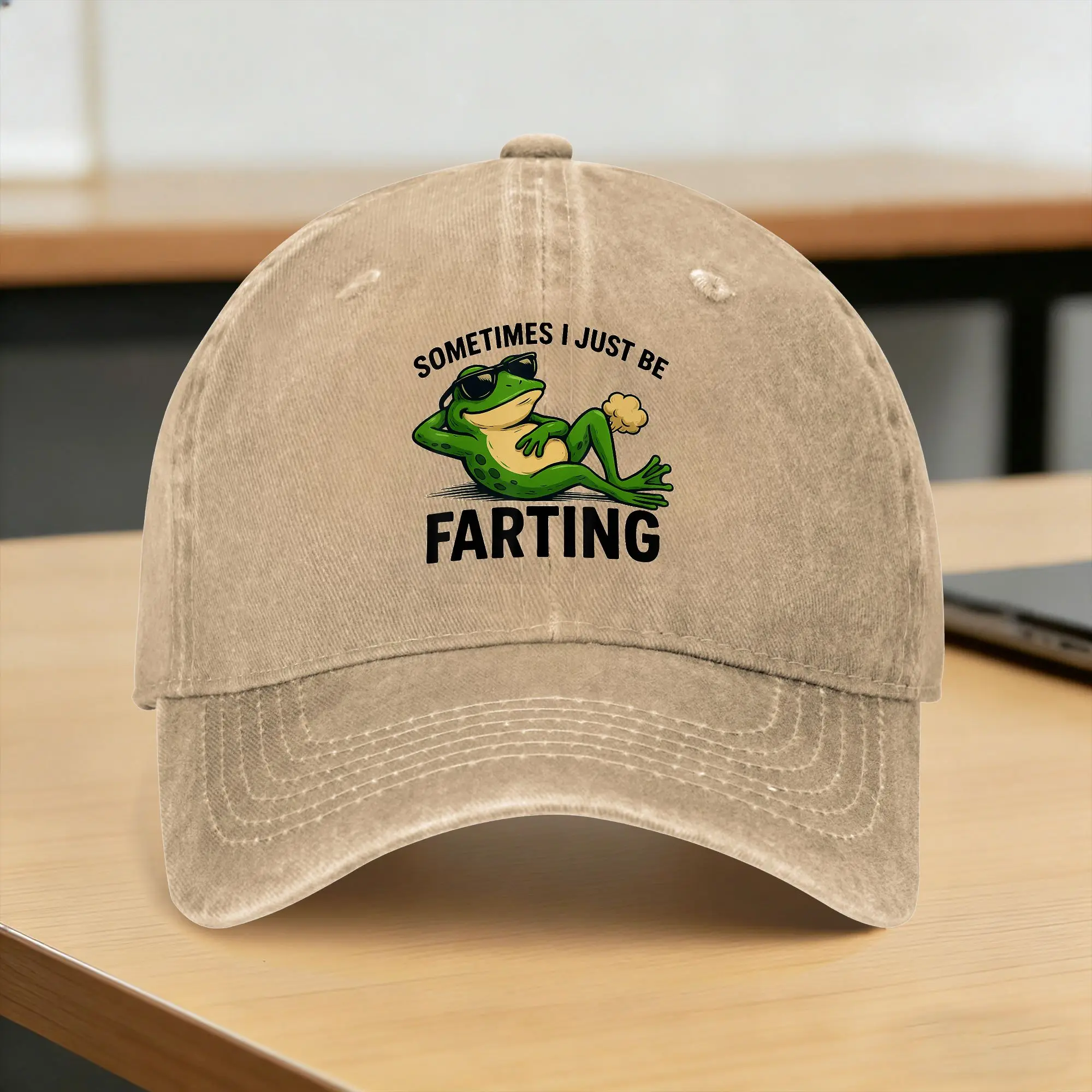 Washed Baseball Cap Sometimes I Just Be Farting Funny Frog Graphic Summer Trucker Hat For Unisex Men  y2k Cute Sun Baseball Caps