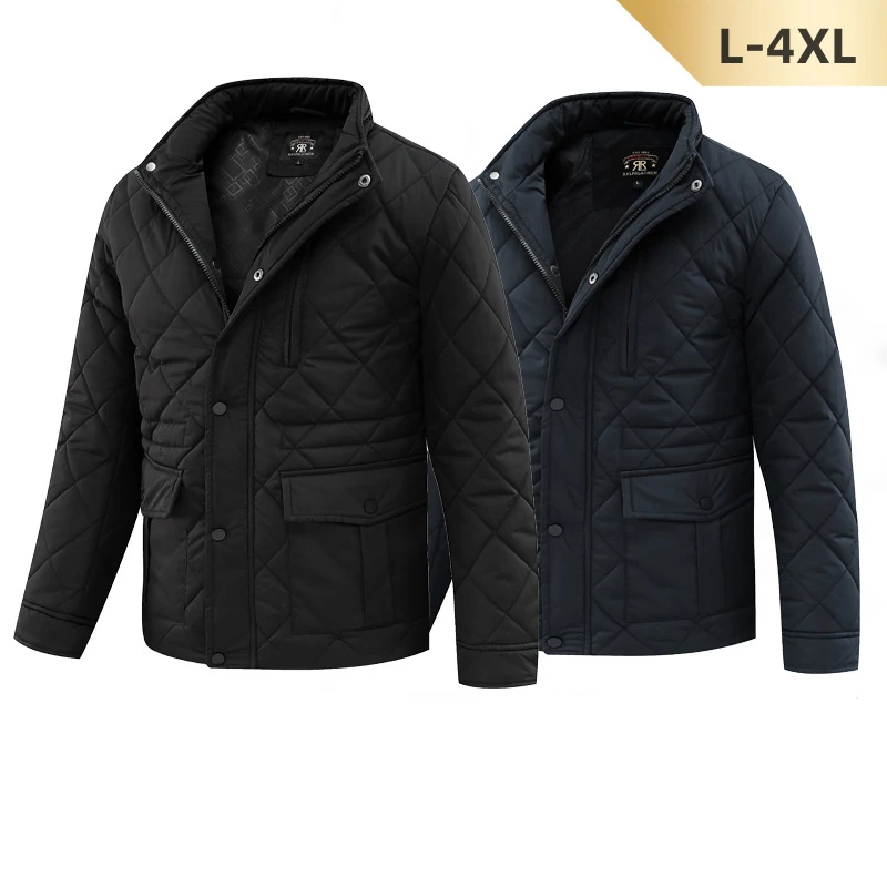 Business Men's Jackets Solid Plaid Polyester Warm Parkas Standing Collar Slim Fitting Breathable Comfortable Casual Autumn Coats